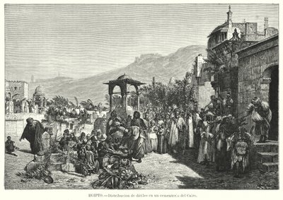 एक कब्रिस्तान, काहिरा, मिस्र (लिथो) में खजूर का वितरण द्वारा कार्ल विल्हेम जेंट्ज़