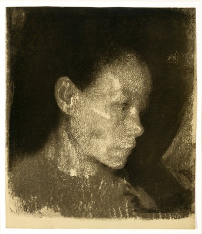 तीन-चौथाई प्रोफ़ाइल में एक कामकाजी महिला का सिर, दाहिनी ओर मुड़ा, 1905 द्वारा कैथ कोलविट्ज़