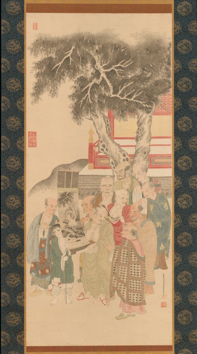 टेन राकन व्हाइट-रोबेड कन्नन की एक पेंटिंग की जांच, 1792। द्वारा काटो नोबुकियो