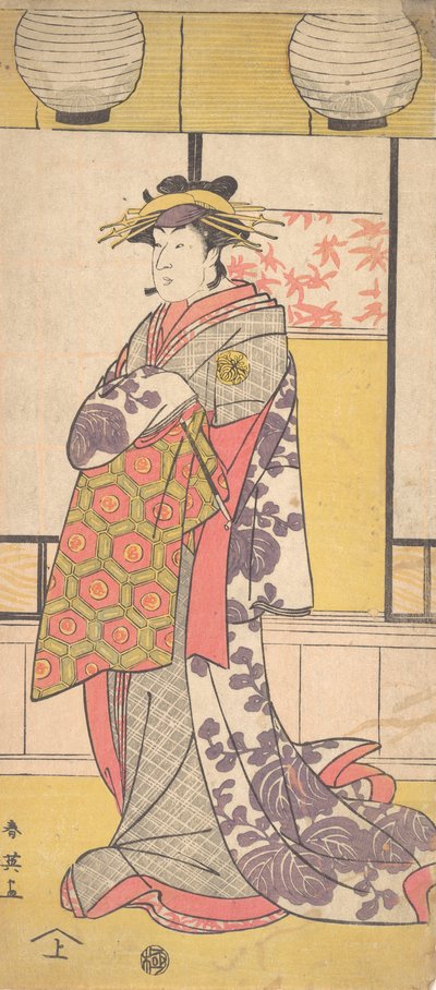 Nakayama Tatezo एक तवायफ के रूप में खड़ी है, बाईं ओर का सामना कर रही है, ca. 1792-93। द्वारा कत्सुकावा शुनेई