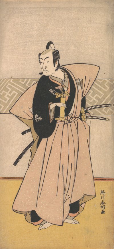 दो तलवारों के साथ एक समुराई के रूप में अभिनेता इचिकावा ओमेज़ो, 1743-1812। द्वारा कटसुकावा शुनको