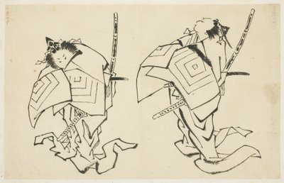 डेंजुरो वी या VI, काबुकी एक्टर, अरिगोटो रोल में (दो अध्ययन), c.1815-1849 (स्याही के आधार पर) द्वारा कटुशिका (स्कूल ऑफ होकुसाई)