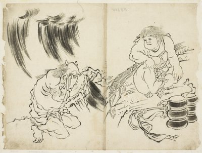 किंटारो और वेपिंग ओनी के साथ तूफान का व्यक्तित्व, c.1815-1849 (कागज पर स्याही) द्वारा कटुशिका (स्कूल ऑफ होकुसाई)