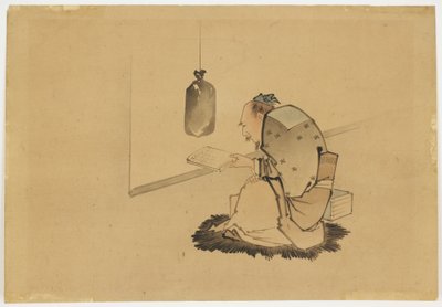 विंडो पर विद्वान पढ़ना, c.1850 (कागज पर स्याही और रंग) द्वारा कटुशिका (स्कूल ऑफ होकुसाई)