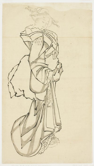 वॉकिंग कोर्टेसन (अध्ययन), c.1815-1849 (कागज पर स्याही) द्वारा कटुशिका (स्कूल ऑफ होकुसाई)