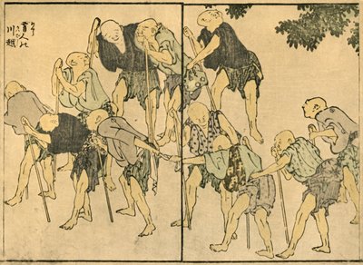 1820, 1924 में लाठी लेकर चलने वाले बुजुर्ग पुरुष। द्वारा कत्सुशिका होकुसाई