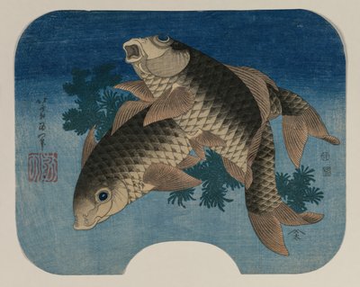 1831 में वाटर वीड्स द्वारा कार्प स्विमिंग। द्वारा Katsushika Hokusai