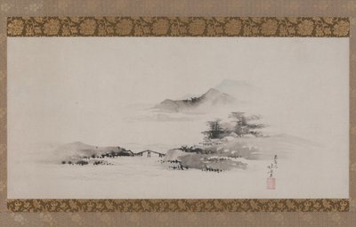 लैंडस्केप, ईदो की अवधि, c.1801-02 (कागज पर स्याही का रंग लटका हुआ स्क्रॉल के रूप में घुड़सवार) द्वारा कत्सुशिका होकुसाई