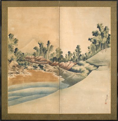माउंट फ़ूजी और एनोशिमा, एडो पीरियड, c.1825 (कागज पर स्याही का रंग) द्वारा कत्सुशिका होकुसाई