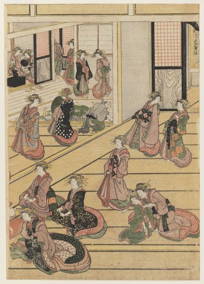 टीहाउस ओगी-हां में नए साल के दिन। c.1810 (कलर वुडब्लॉक प्रिंट) (सेट के लिए 277795-277797 देखें) द्वारा कत्सुशिका होकुसाई