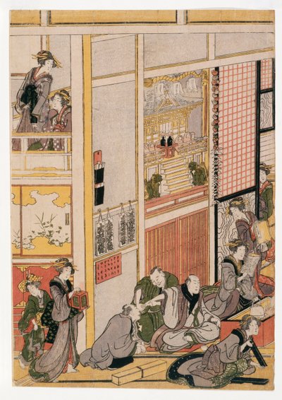 टीहाउस ओगी-य के नए साल के दिन, c.1810 (वुडब्लॉक प्रिंट) (406533, 406535 और 406536 देखें) द्वारा कत्सुशिका होकुसाई