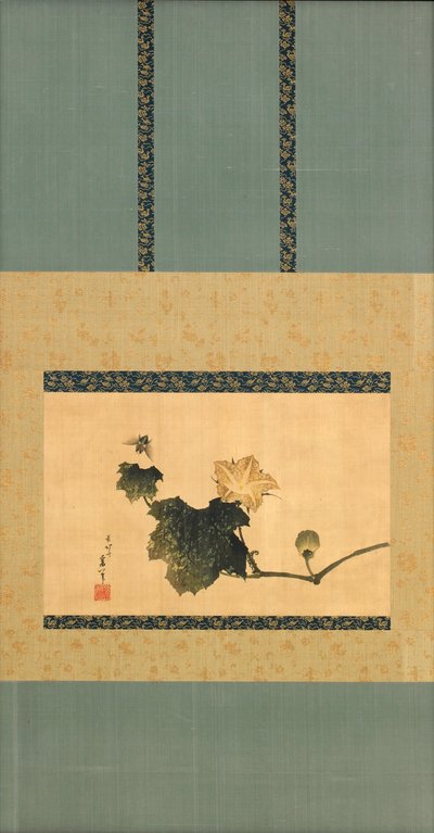 कद्दू और बेल और घोड़े की मक्खी, ईदो अवधि, c.1825 (रेशम पर स्याही का रंग द्वारा कत्सुशिका होकुसाई