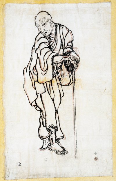 एक बूढ़े व्यक्ति के रूप में स्व चित्र, c.1840-49 (कागज पर कलम और स्याही) द्वारा कत्सुशिका होकुसाई