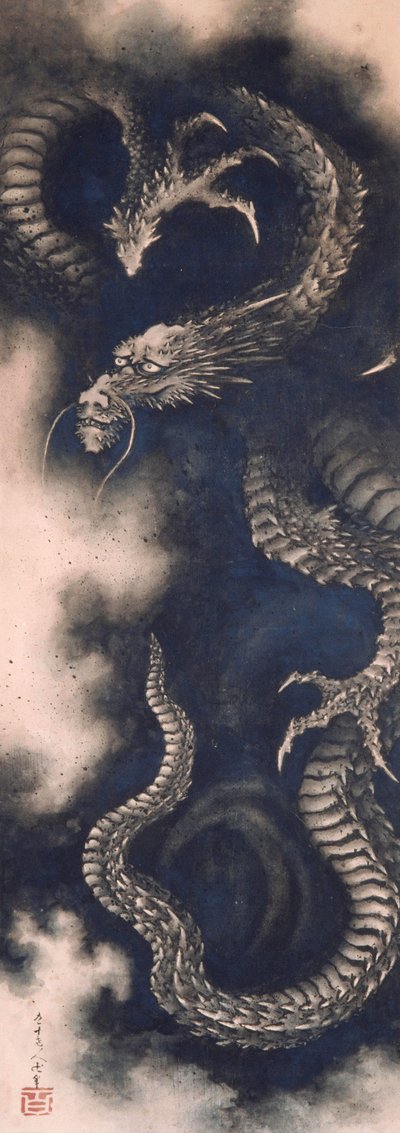 बादलों के बीच ड्रैगन, 1849। द्वारा Katsushika Hokusai