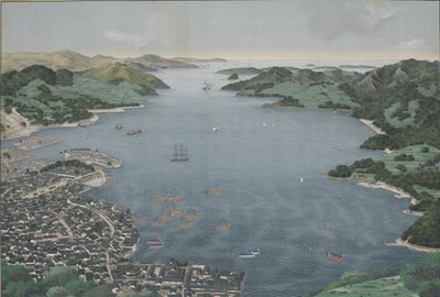 नागासाकी हार्बर, c.1800-50 (रेशम पेंटिंग) द्वारा कवहारा कीगा