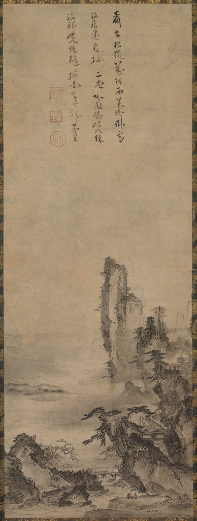 लोनली टेंपल एंड टावरिंग क्लिफ, c. 1480. द्वारा केंको शोकी