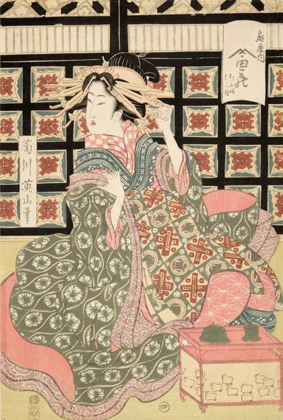 Eizan द्वारा Ukiyo-e प्रिंट ऑफ कोर्टेसन, c.1810 (रंगीन वुडब्लॉक प्रिंट) द्वारा किकुकावा ईज़ान