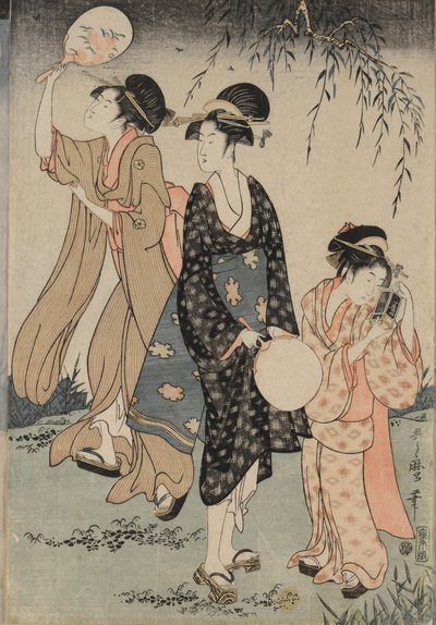 कैचिंग फायरफ्लाइज़ विलो ट्री सेंटर के नीचे, सी। 1796-1797। द्वारा किटगावा उतामारो