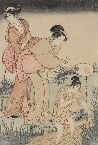 कैचिंग फायरफ्लाइज़ विलो ट्री के ठीक नीचे, सी। 1796-1797। द्वारा किटगावा उतामारो