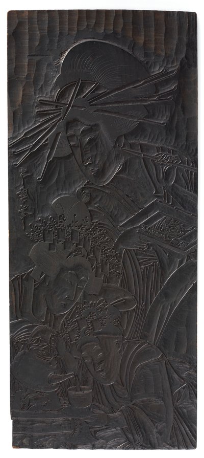 तीन महिलाओं की आकृतियों का डिज़ाइन, ईदो काल, 1753-1806। द्वारा किटगावा उतामारो