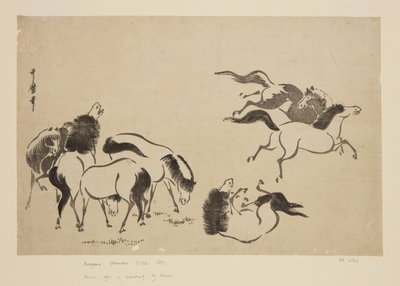 घोड़े (रंग वुडब्लॉक प्रिंट) द्वारा किटगावा उतामारो