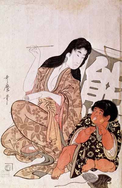 किंटारो एट यामाउबा सुलेखक, श्रृंखला: उतामारो कितागावा (1753-1806) द्वारा यामाउबा एट किंटारो जापानी प्रिंट। सूर्य 0,38x0,26 मीटर 1790-1806। पेरिस, गुइमेट संग्रहालय, एशियाई कला का राष्ट्रीय संग्रहालय द्वारा किटगावा उतामारो