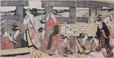 ऊपर और नीचे Ryogoku ब्रिज, सी। 1796 द्वारा किटगावा उतामारो