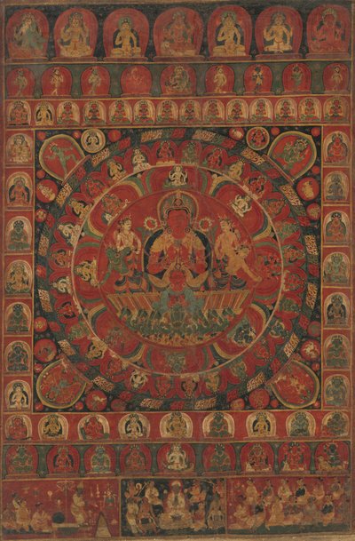 आठ ग्रहों के देवताओं से घिरे सूर्य देव सूर्य का मंडल, दिनांक, संभवतः 1379। द्वारा Kitaharasa