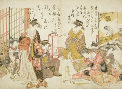 कोदो तमाया हाउस के कोमरासाकी और हनमुरसाकी, &39;नमूने के नमूने&39; से, 1783-84 (वुडब्लॉक प्रिंट) द्वारा किताओ मसानोबु