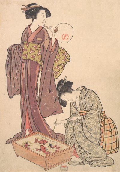 दो महिलाएं मछली खिलाती हैं, 1739-1820। द्वारा किताओ शिगेमासा