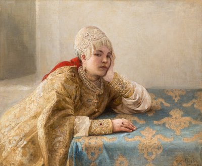 फील डे बॉयर्ड (बोयार) - बोयार की बेटी, लेबेदेव, कलवडी (क्लावडी) (1852-1916) द्वारा। तेल के रंगों से केन्वस पर बना चित्र द्वारा कल्वादि वासिलिविच लेबेदेव