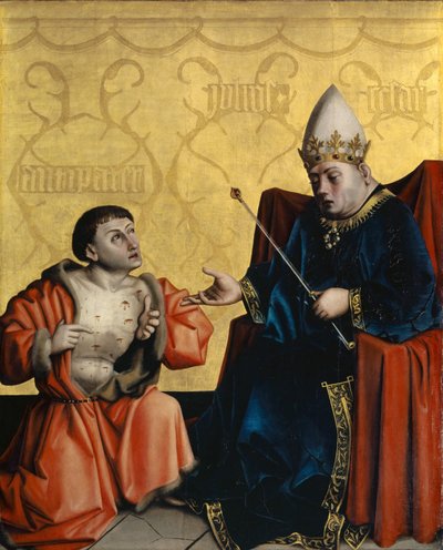 हेइल्सीपेल अल्टारपीस से जुइलस सीज़र के सामने एंटीपेटर घुटना, c.1435 (ओक पैनल पर मिश्रित मीडिया) द्वारा कोनराड जिट्ज़