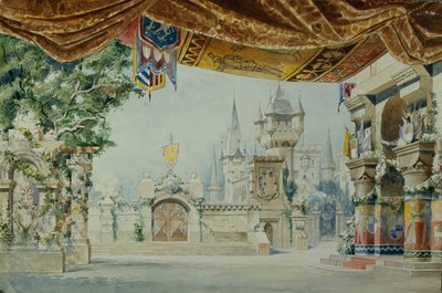 ए. ग्लेज़ुनोव द्वारा बैले रायमोंडा के लिए स्टेज डिज़ाइन, 1899 द्वारा कॉन्स्टेंटिन मतवेविच इवानोव