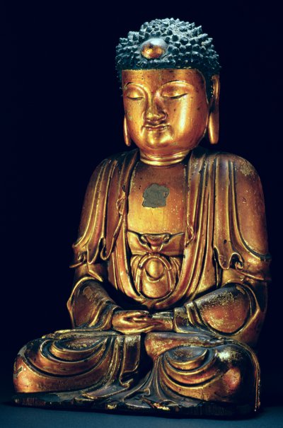 बैठे बुद्ध की एक आकृति (सोने की लाह) द्वारा कोरियाई स्कूल