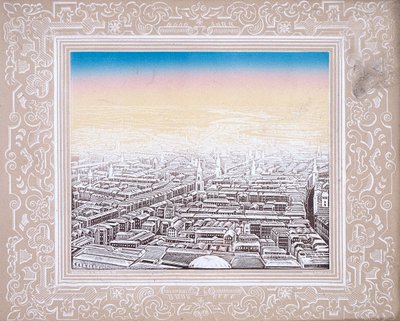 सजावटी सीमा में फंसा लंदन का हवाई दृश्य, c1845 द्वारा क्रोनहेम और सह