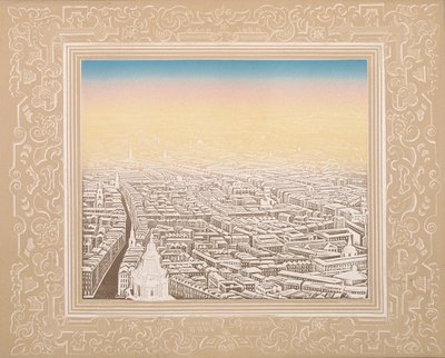 सजावटी सीमा में फंसा लंदन का हवाई दृश्य, c1845 द्वारा क्रोनहेम और सह