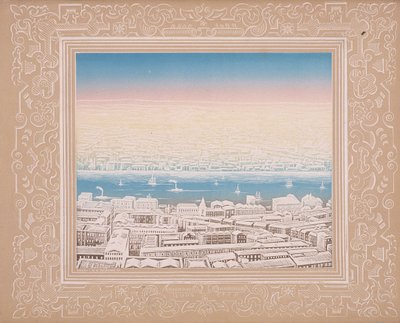 सजावटी सीमा के साथ लंदन का हवाई दृश्य, c1845 द्वारा क्रोनहेम और सह