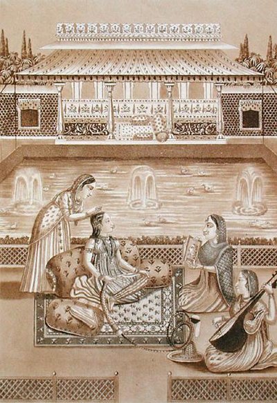 भारतीय महिला अपने शौचालय में, 19वीं सदी की शुरुआत में (सीपिया प्रिंट) द्वारा एलए और मोरेट जेबी लेसेरफ