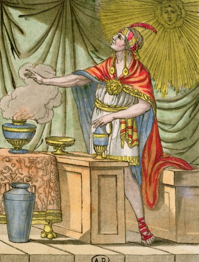 सेंट-सौवेउर (1757-1810) के जूलस गसेट द्वारा &39;पेरूज एनसाइक्लोपीडिया ऑफ ट्रैवल्स&39; से प्राचीन पेरू प्रीस्ट द्वारा एलएफ लैब्रेसे