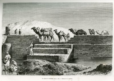 अब्दुल्ला का जलाशय, सऊदी अरब, एडौर्ड चार्टन (1807-1890) 1882 (लिथो) के नेतृत्व में वर्ल्ड टूर में प्रकाशित "पिलग्रिमेज टू नेज्ड, द क्रैडल ऑफ द अरब रेस" का चित्रण। द्वारा लेडी ऐनी ब्लंट
