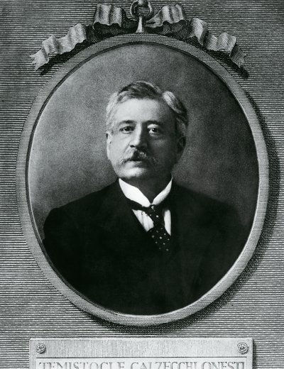 टेमिस्टोकल कैलज़ेची ओनेस्टी (1853-1922) का पोर्ट्रेट, इतालवी भौतिक विज्ञानी और आविष्कारक, तस्वीर के बाद नक़्क़ाशी द्वारा लैला (समकालीन कलाकार) शावा