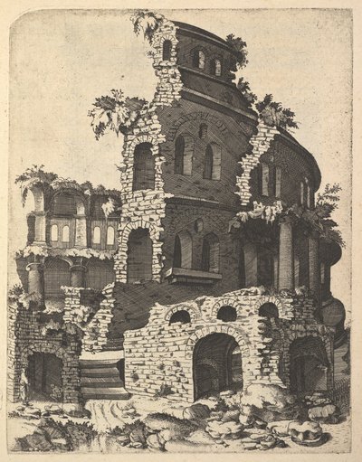 एक बेसिलिका के खंडहर 'रुइनारम वेरियारम फैब्रिकेरम डेलिनेशन पेंटर..., 1554' श्रृंखला से। द्वारा लैम्बर्ट सुवियस
