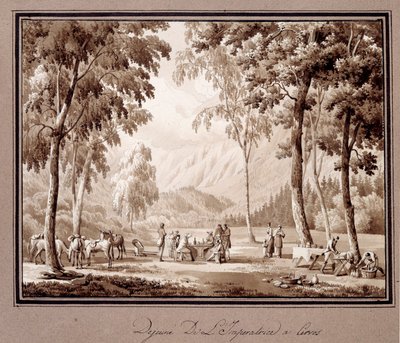 1810 में सर्वोस में इंप्रेस जोसेफिन डी ब्यूहरनाइस का नाश्ता। थियोडोर टर्पिन डी क्रिस द्वारा ड्राइंग (1782-1859) द्वारा लैंसलॉट थियोडोर टर्पिन डी क्रिसे