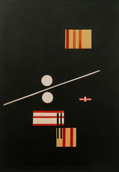 एक काली पृष्ठभूमि पर कोलाज़ द्वारा Laszlo Moholy Nagy