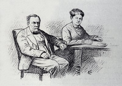 लुई पाश्चर (1822-1895) का पोर्ट्रेट, फ्रांसीसी रसायनज्ञ और भौतिक विज्ञानी अपनी पत्नी मैरी लॉरेंट के साथ संबंध निर्धारित करते हैं। लुसिएन लॉरेंट-गसेल (लॉरेंट गेसेल) द्वारा स्केच (1860-1944)। डॉ द्वारा लॉरेंट लुसिएन गसेल