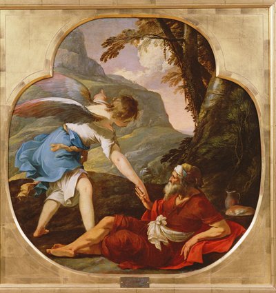 एलिय्याह को एक एंजेल द्वारा बचाया गया, c.1630 (तांबे पर तेल) द्वारा लॉरेंट डे ला हाइरे