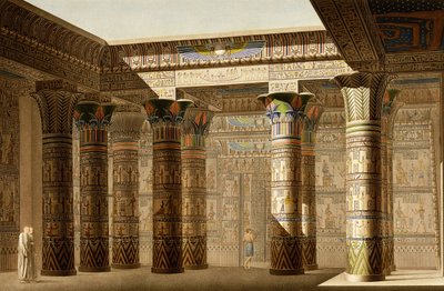 Philae, नूबिया के भव्य मंदिर का पोर्टिको, c.1809-1812 (रंग उत्कीर्णन) द्वारा ले पेरे (बाद में)
