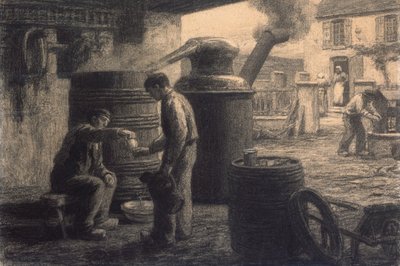आसवनी; "एओ-डी-वी-डी मार्क या एल" एलेम्बिक की आपदाएं, c.1872 द्वारा लियोन ऑगस्टिन लेर्मिटेट