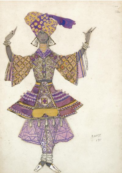 आर। हैन द्वारा 1911 में बैले ब्लू गॉड के लिए कॉस्ट्यूम डिज़ाइन द्वारा लियोन बक्स्तो