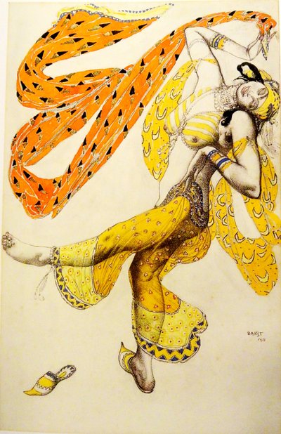Odalisque। एन। रिमस्की-कोर्साकोव, 1910 द्वारा बैले शेहर्ज़ादे के लिए पोशाक डिजाइन द्वारा Leon Bakst